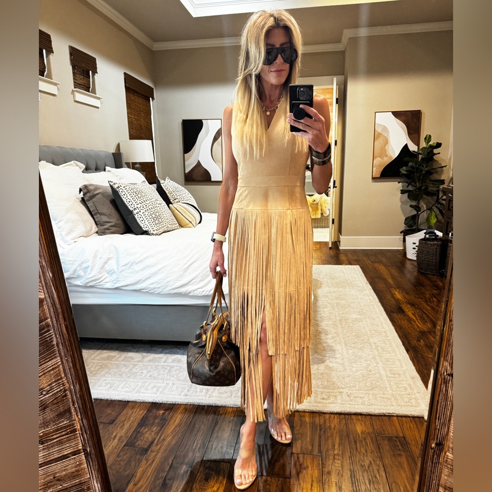 Avec Les Filles Tan Fringe Midi Dress - Picture 2 of 7